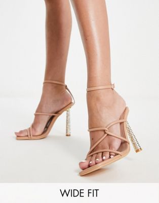 embellished strappy heeled sandals in beige