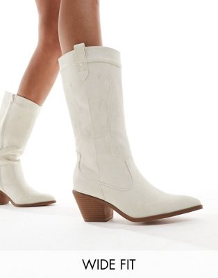 western knee boots in off white micro