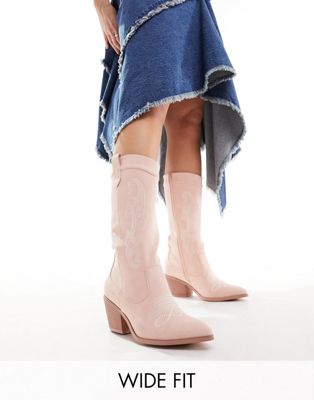 western knee boots in pink micro
