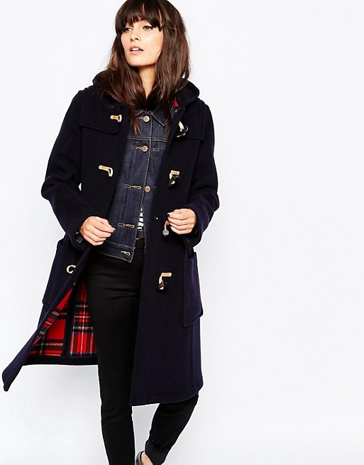 Gloverall | Gloverall Slim Fit Duffle Coat With Tartan Lining