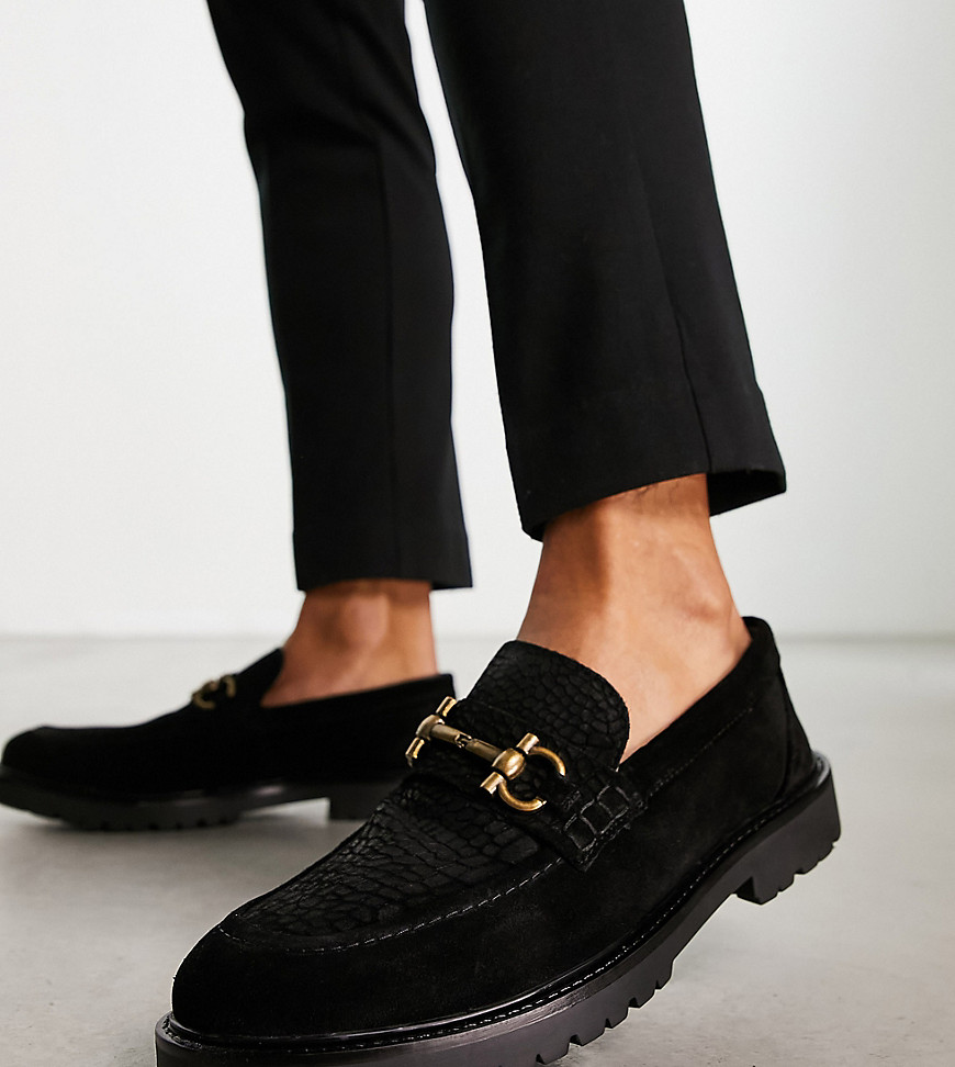 H by Hudson Exclusive Alevero loafers in black suede and croc