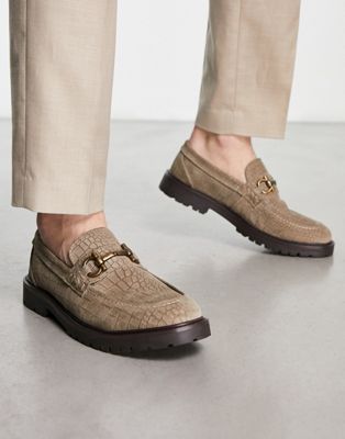 Exclusive Alevero loafers in taupe croc suede
