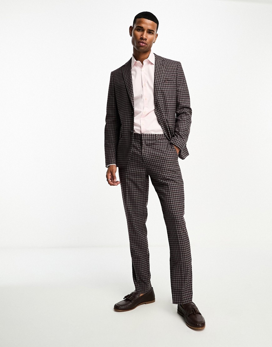 Harry Brown slim fit suit trousers in red gingham check