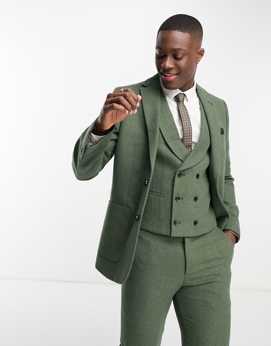 Harry Brown Wedding wool mix slim fit suit jacket in khaki-Green