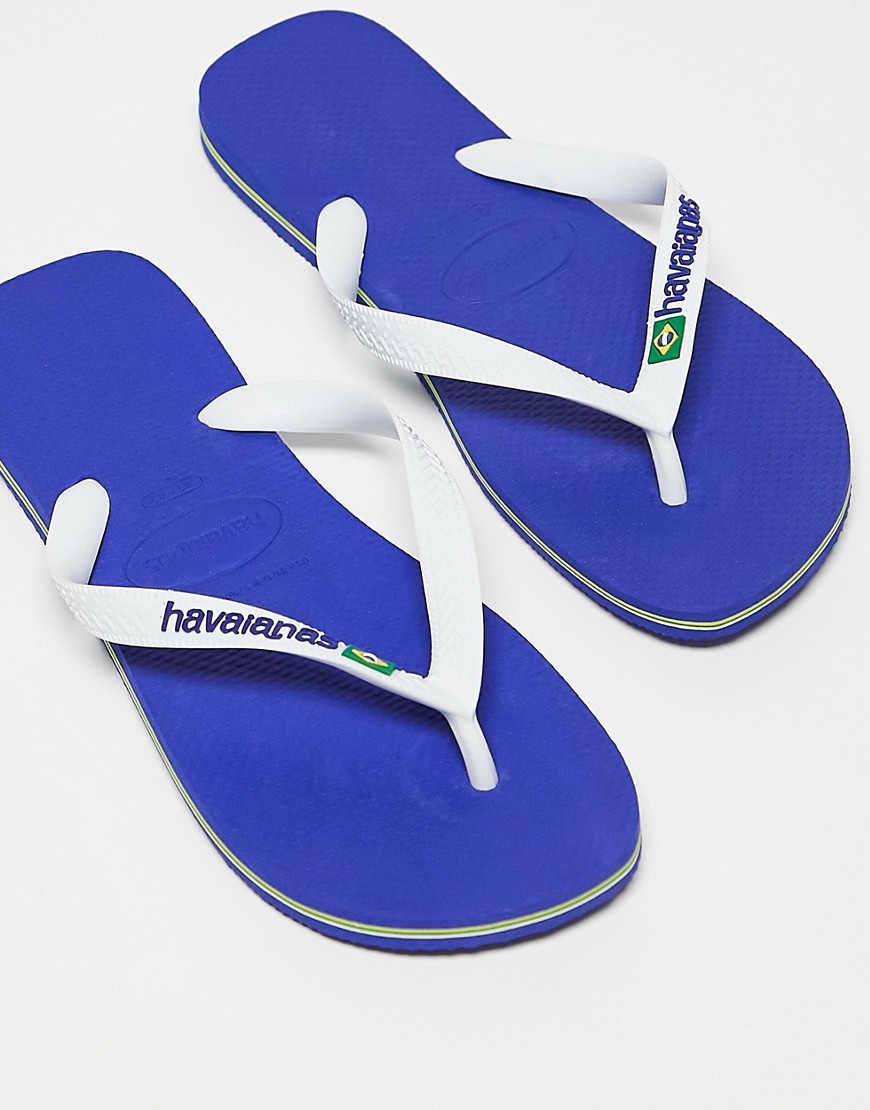 Havaianas Brasil Logo flip flops in blue and white-Multi