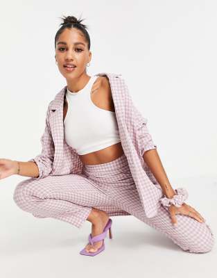 Heartbreak mix and match gingham blazer with scrunchie in lilac - Click1Get2 Cyber Monday