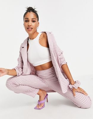 Heartbreak mix and match gingham blazer with scrunchie in lilac - Click1Get2 Mega Discount