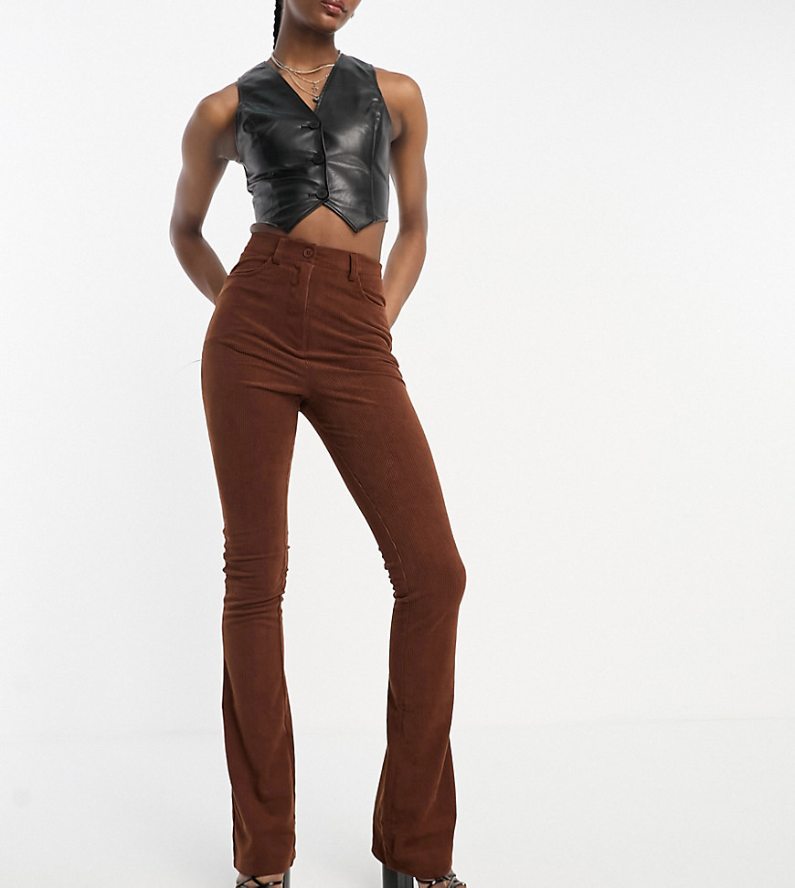 Heartbreak Tall fit and flare cord trousers in chocolate brown