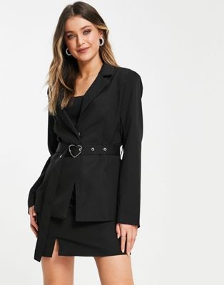 Heartbreak tie waist with buckle blazer in black - part of a set - Click1Get2 On Sale