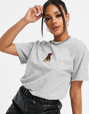 HNR LDN Plus oversized T-shirt with embroidered Rottweiler in gray - Click1Get2 Sale