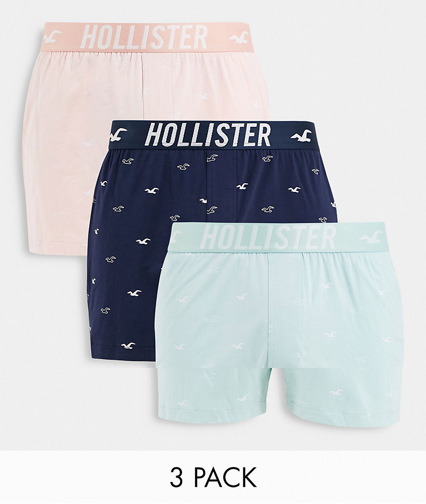 Hollister 3 pack logo waistband all over icon boxers in green/navy/pink-Multi