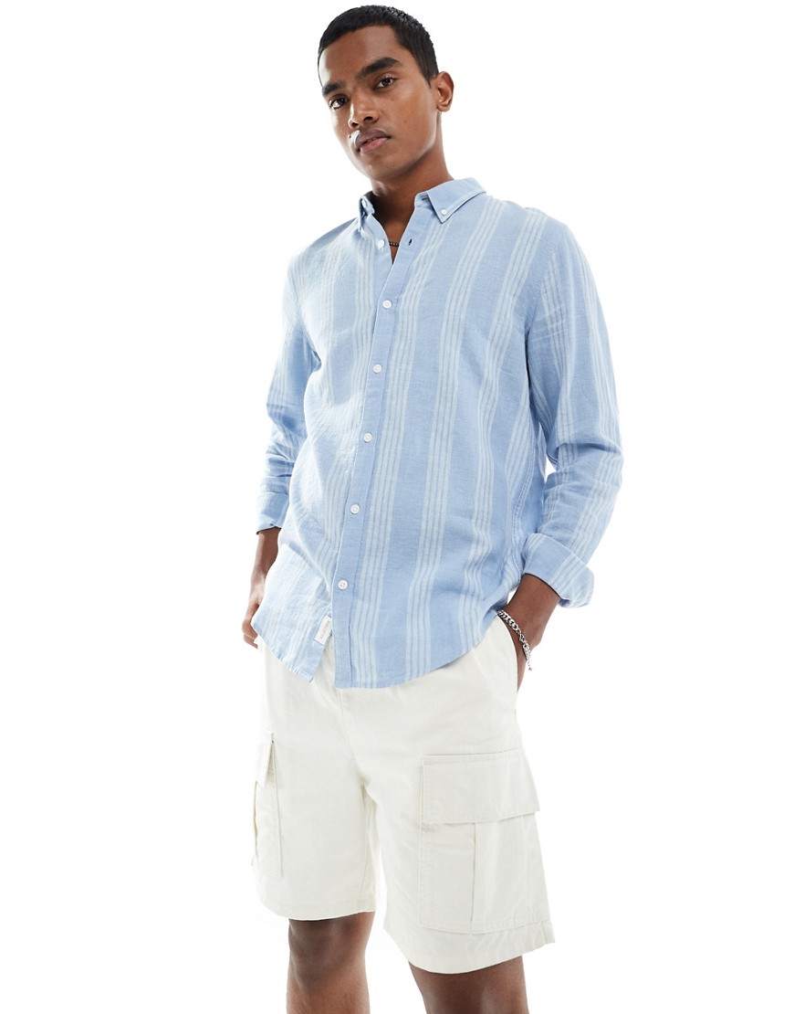 Hollister long sleeve linen blend shirt in blue stripe