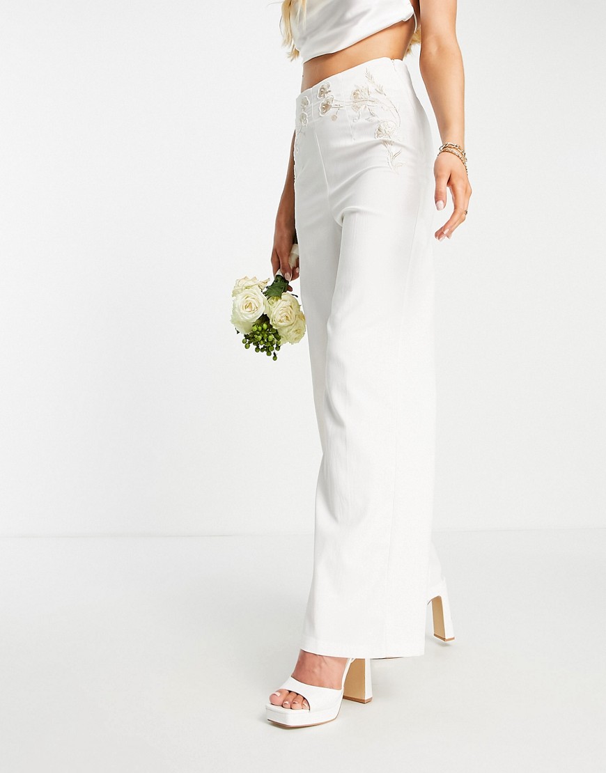 Hope & Ivy Bridal Brooke co-ord trouser in ivory-White