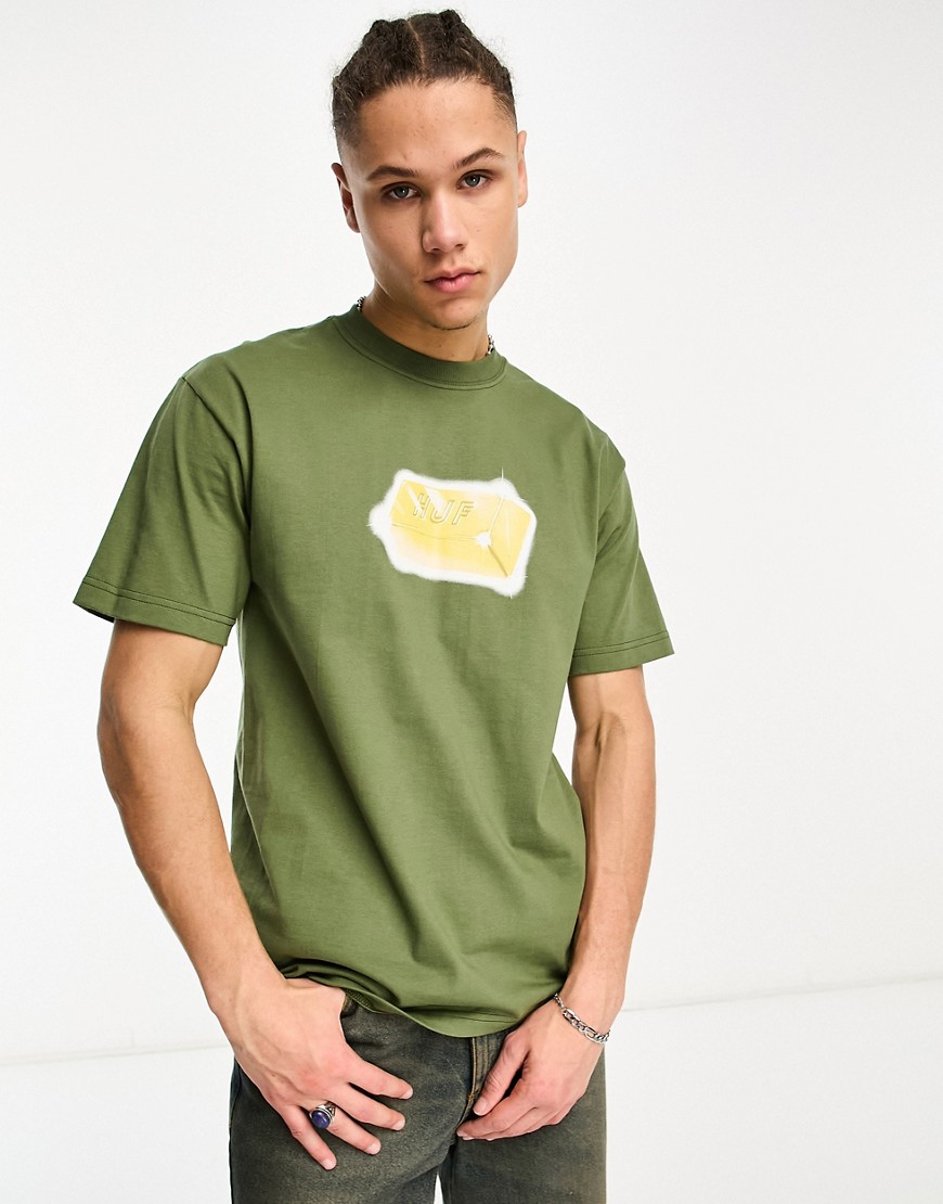 HUF gold standard t-shirt in khaki green with chest print