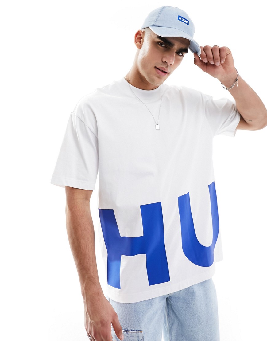 HUGO BLUE oversized logo tee in white