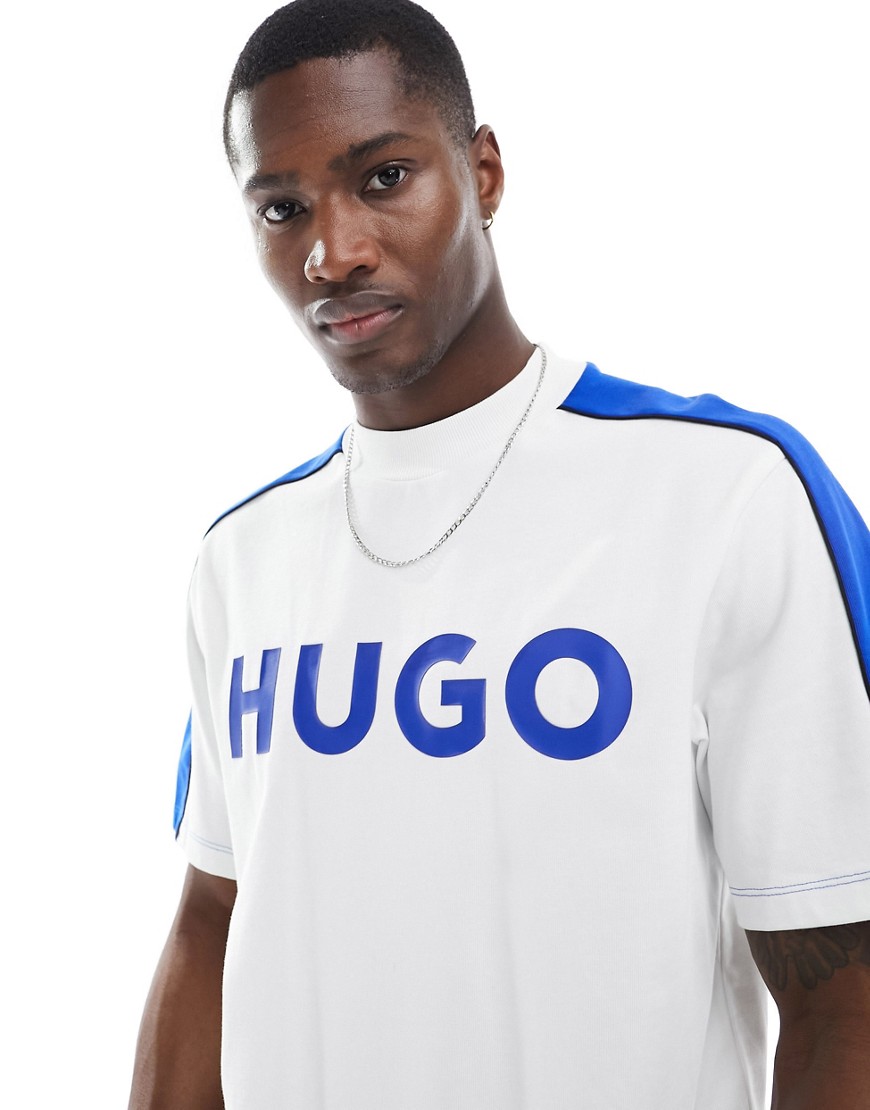 HUGO BLUE oversized logo tee with taping in white