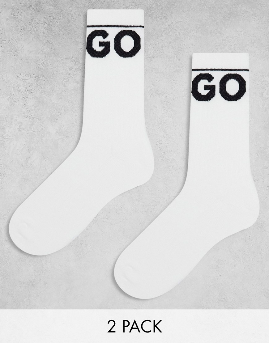 HUGO Bodywear 2-pack sporty ribbed socks in white with logo