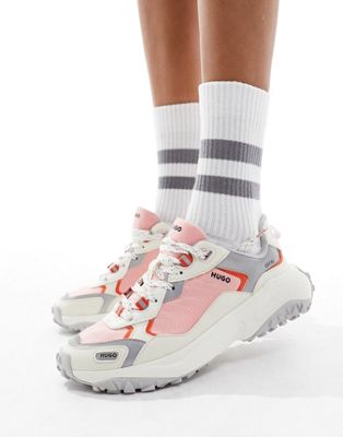 hybrid trainers with logo in grey and light pink