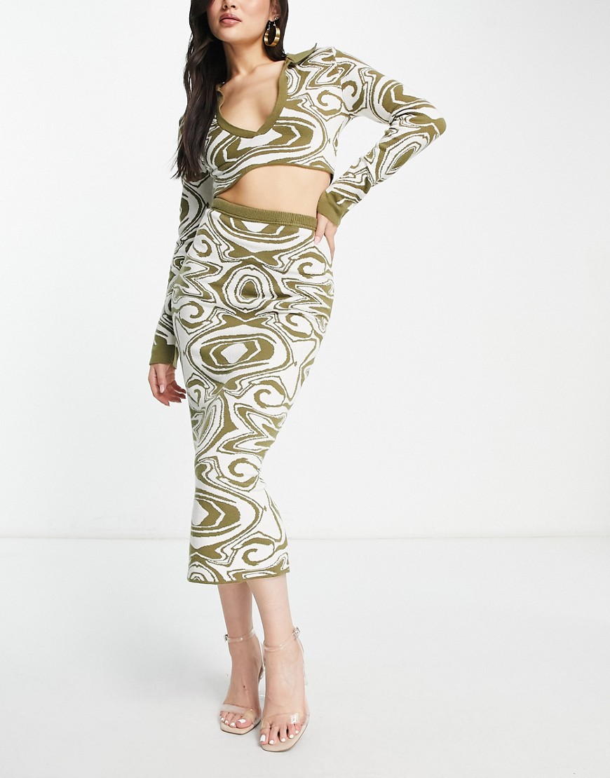 I Saw It First knitted midi skirt co-ord in abstract print-Multi