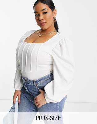 I Saw It First Plus scuba corset detail bodysuit in white - Click1Get2 Deals