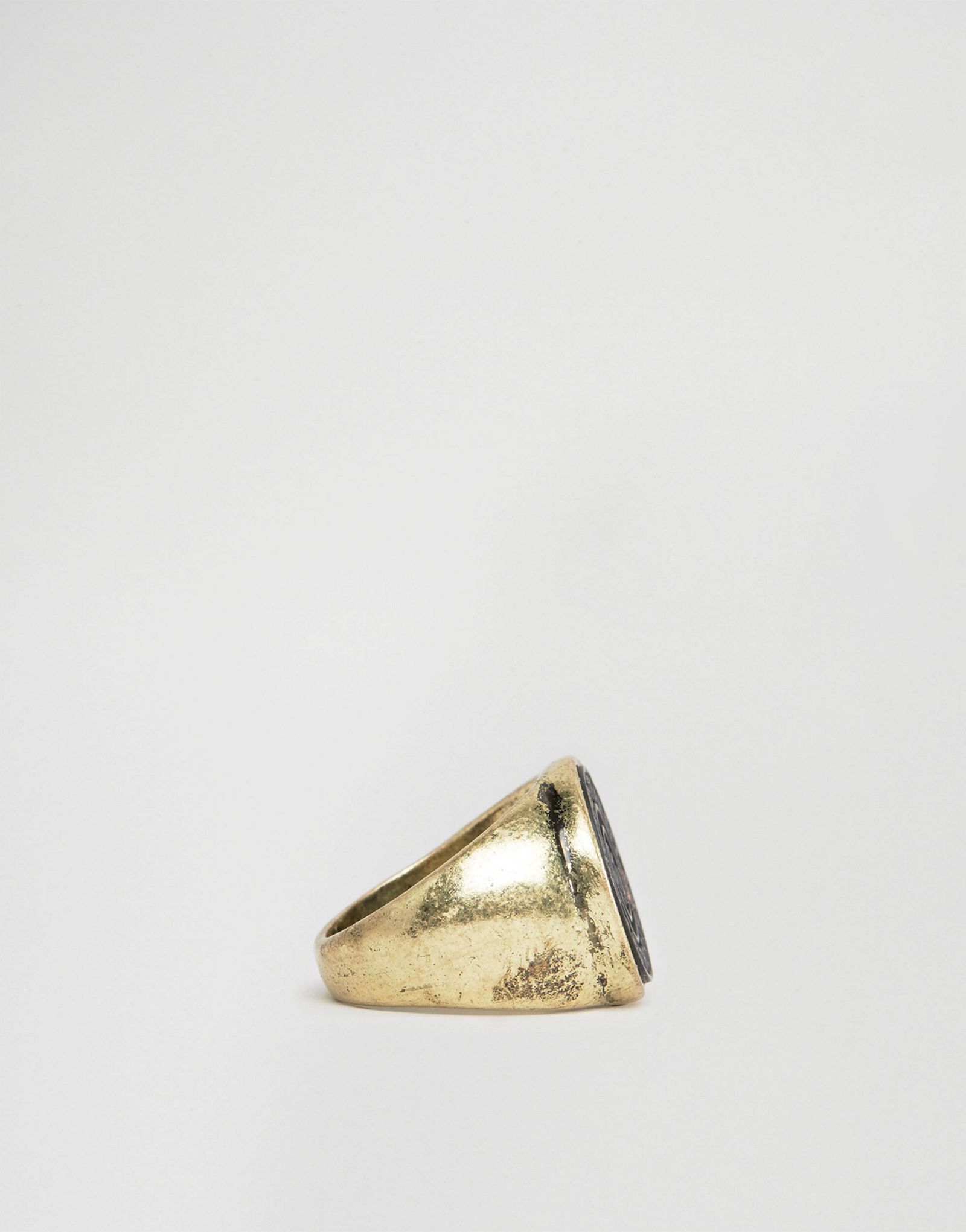 Icon Brand Black Stone Ring In Burnished Gold