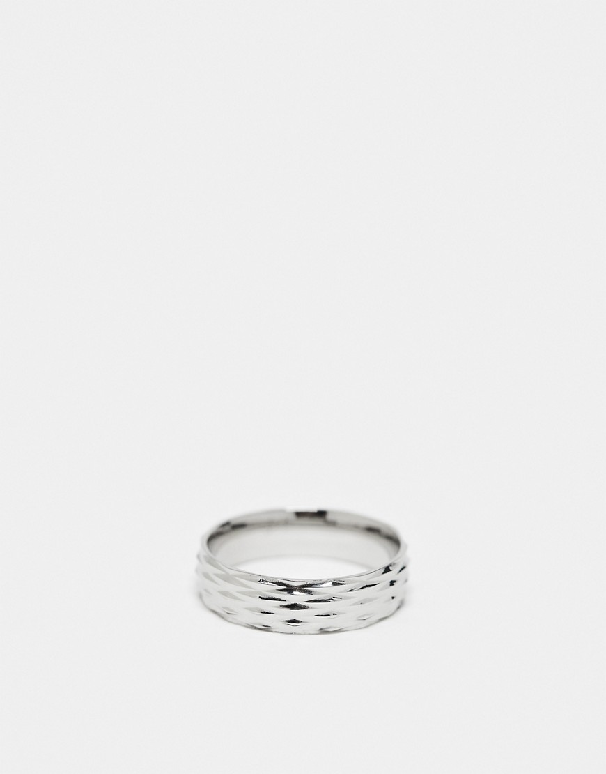 Icon Brand stainless steel cut detail band ring in silver