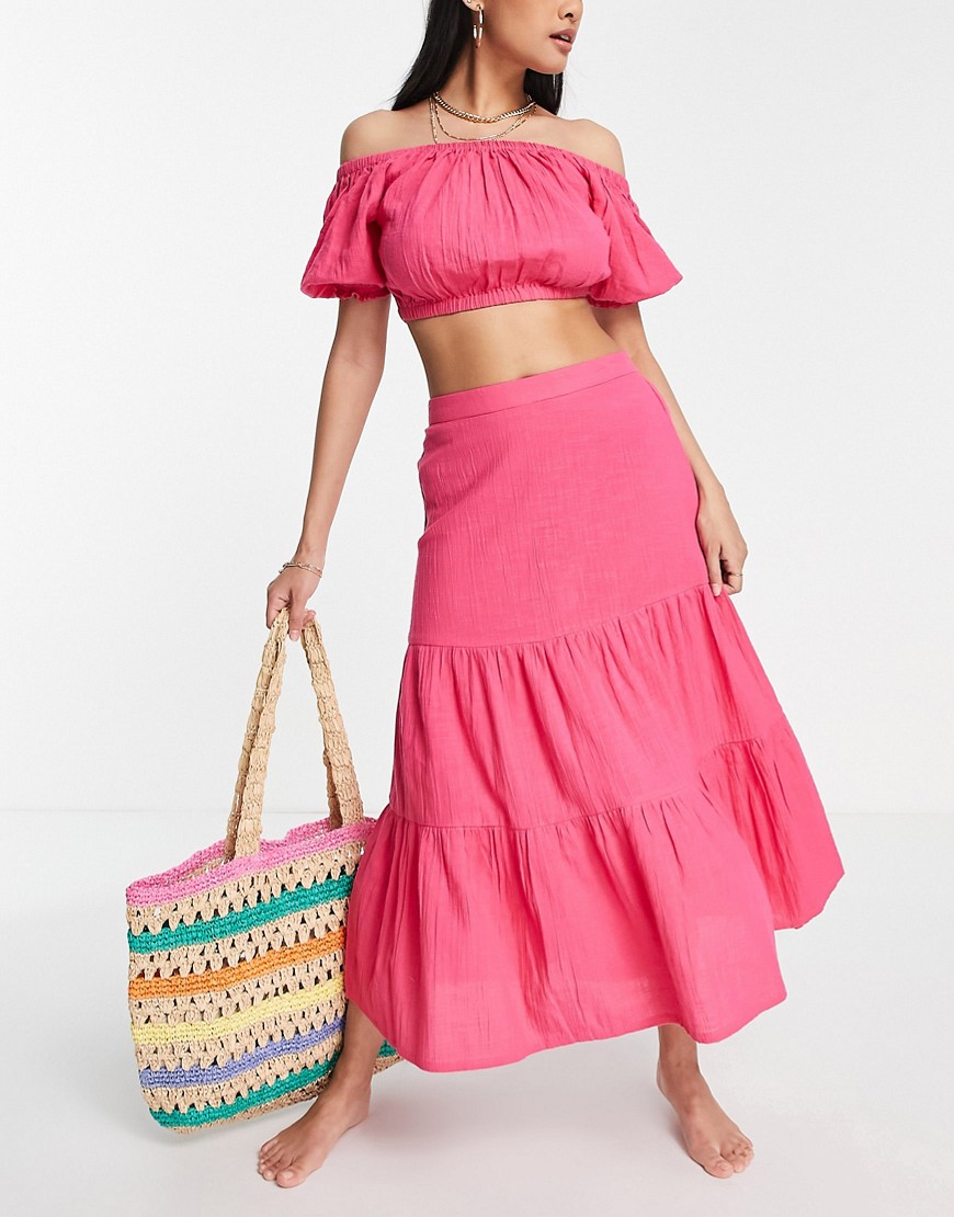 IIsla & Bird co ord tiered beach skirt in pink