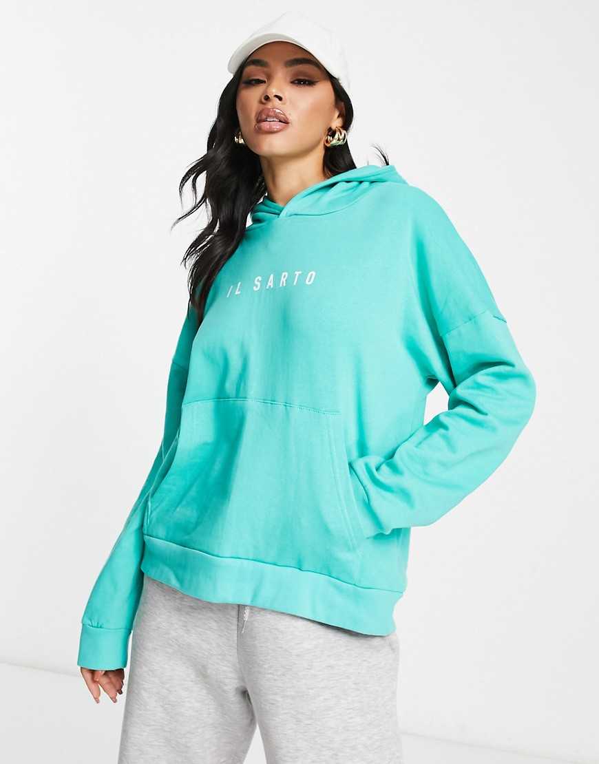 Il Sarto oversized logo hoodie co-ord in bright blue-Green