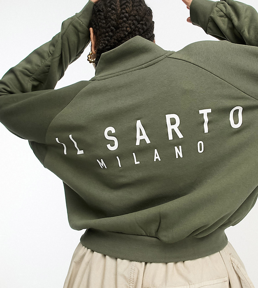 Il Sarto Plus bomber jacket co-ord with ruched sleeves in khaki-Green