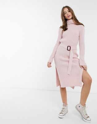 In The Style x Billie Faiers roll neck knitted dress with belt in pink - Click1Get2 Black Friday
