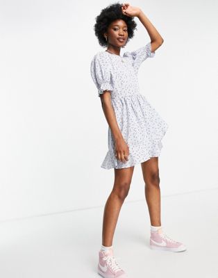 Influence frill hem mini dress in blue ditsy floral print - Click1Get2 Coupon