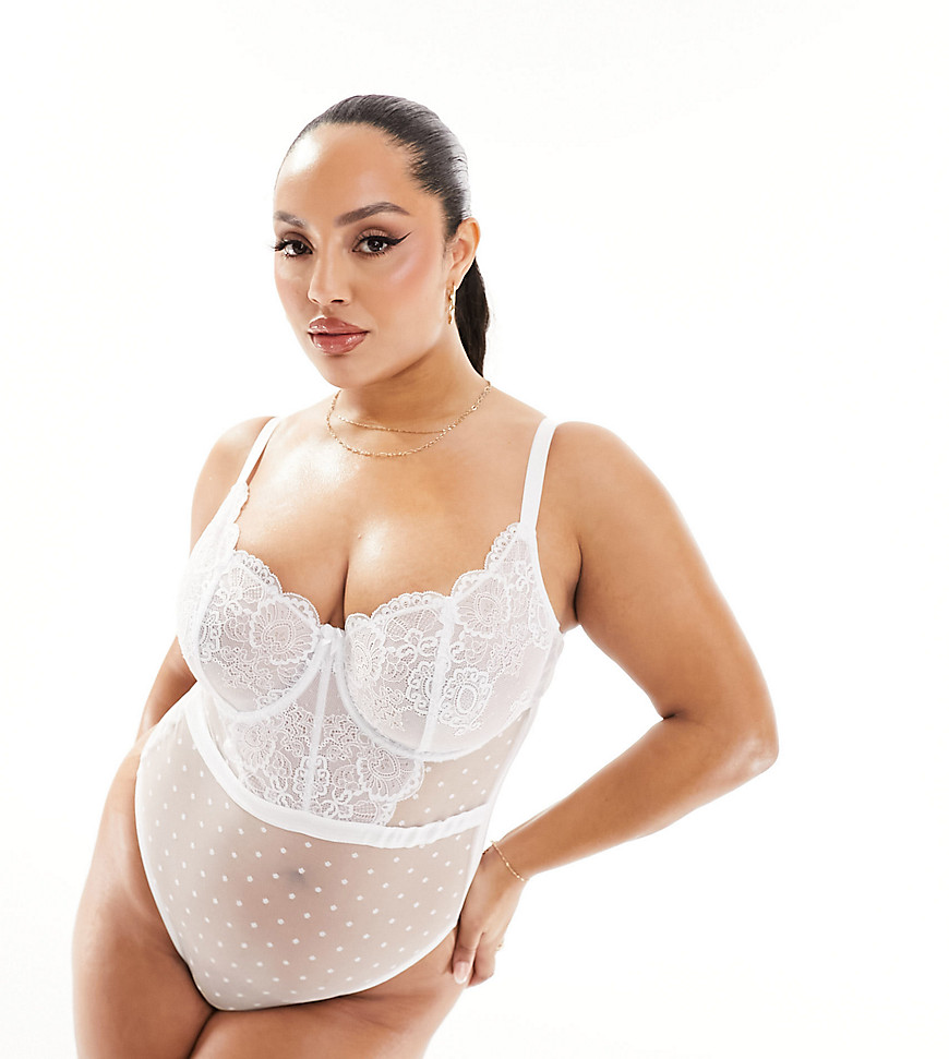 Ivory Rose Curve Bridal Vienna C-G mesh lace bodysuit in white