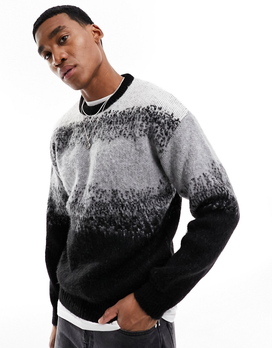 Jack & Jones oversize soft faded jumper in monochrome-Grey