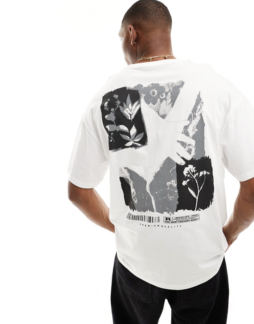 Jack & Jones oversized t-shirt with mono flower back print in white