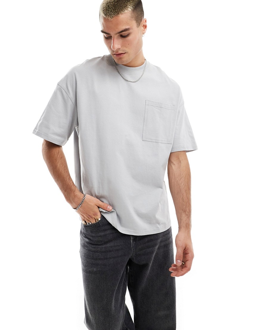 Jack & Jones oversized t-shirt with pocket in light grey