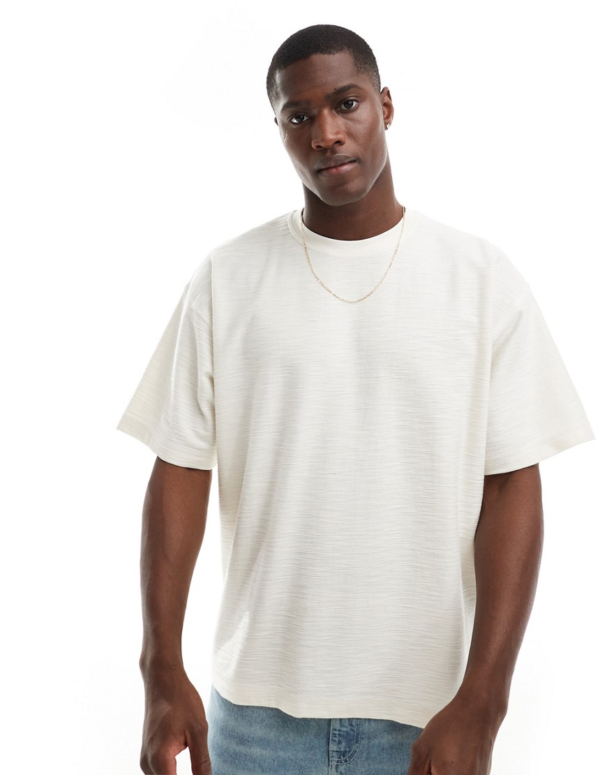Jack & Jones Premium oversized textured t-shirt in ecru-White