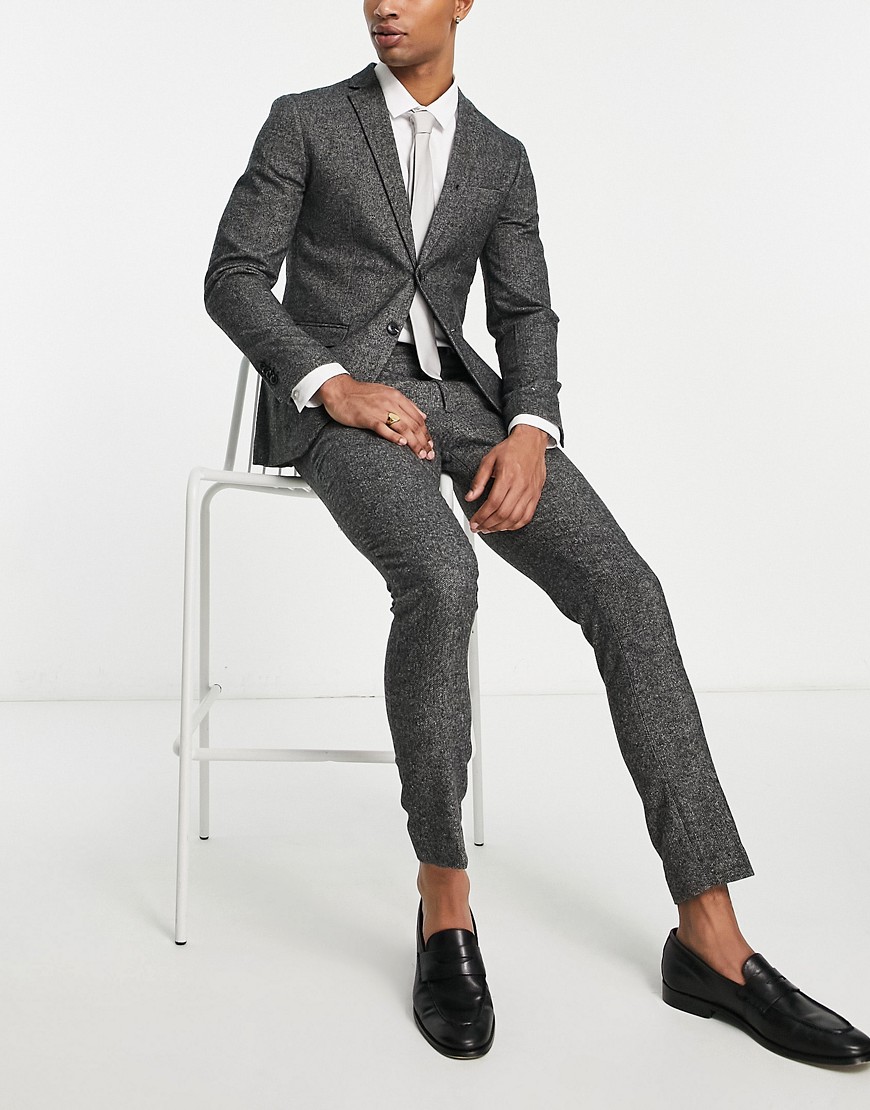 Jack & Jones Premium super slim tweed suit trouser in dark grey