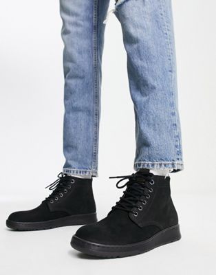 suede lace up boot in black