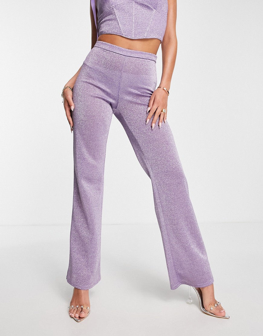Jaded Rose sheer wide leg trousers in lilac sparkle co-ord-Purple
