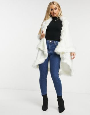 Jayley double layer faux fur trim cape in cream - Click1Get2 Black Friday