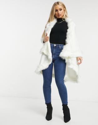 Jayley double layer faux fur trim cape in cream - Click1Get2 Sale