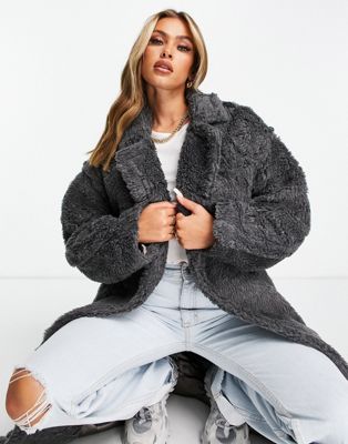 Jayley longer length shearling jacket in gray - Click1Get2 Promotions