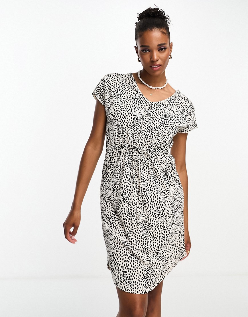 JDY v neck mini dress in grey leopard print