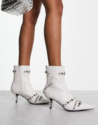 Alt Rock kitten heel ankle boots in white