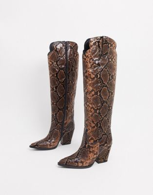Amigos knee high boot in snake print leather