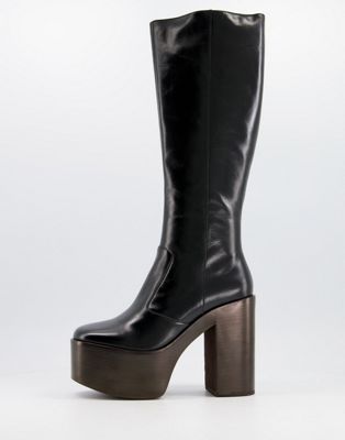 Mexique knee high platform boots in black