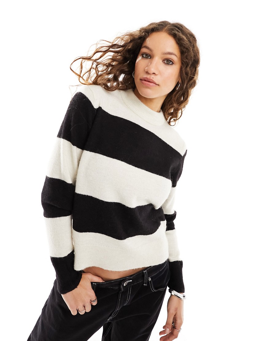 JJXX cream and black striped crew neck knit jumper-Multi