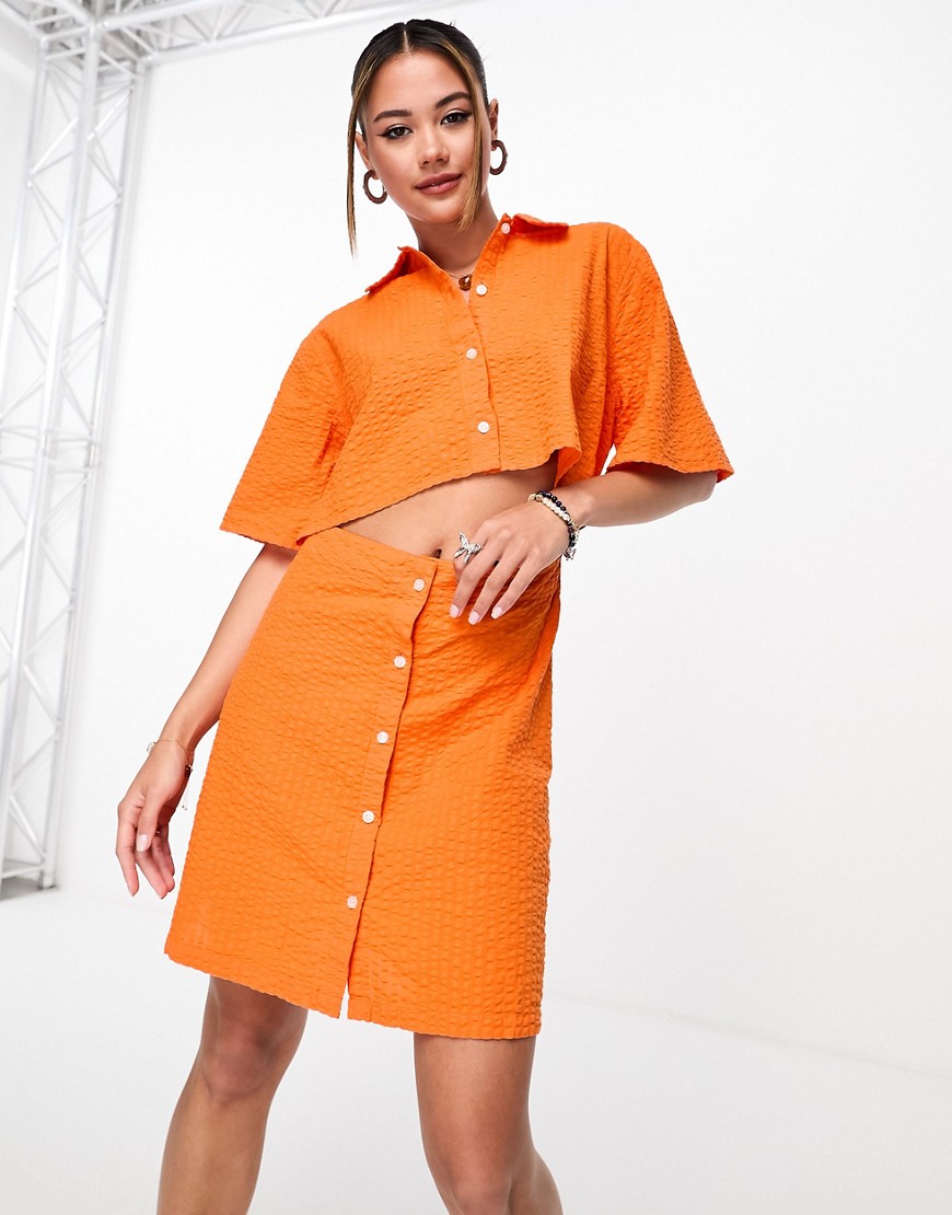 JJXX shirt mini dress with cut out detail in bright orange