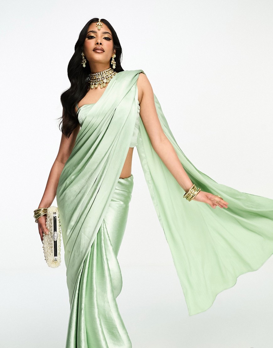 Kanya London Bridesmaid saree co-ord set in sage green