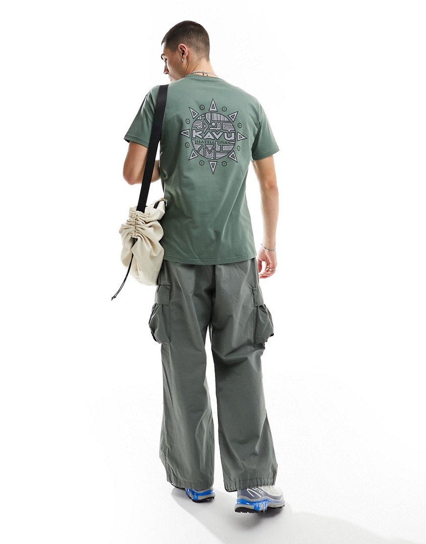 Kavu compass t-shirt in khaki with back print-Green